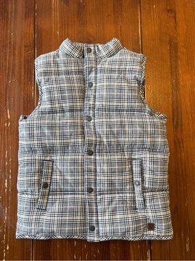 Janie and Jack Navy Vest with Gray Plaid Trim